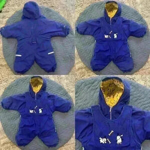 London fog vintage toddler snowsuit blue and yellow white dog pattern
